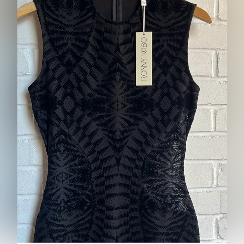 Ronny Kobo Collection Textured Black Midi Dress